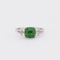 Art Deco style GIA 1.63 carat green tourmaline diamond platinum ring