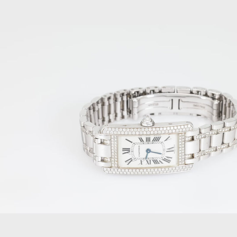 Cartier diamond 18k white gold "Tank Américaine" watch