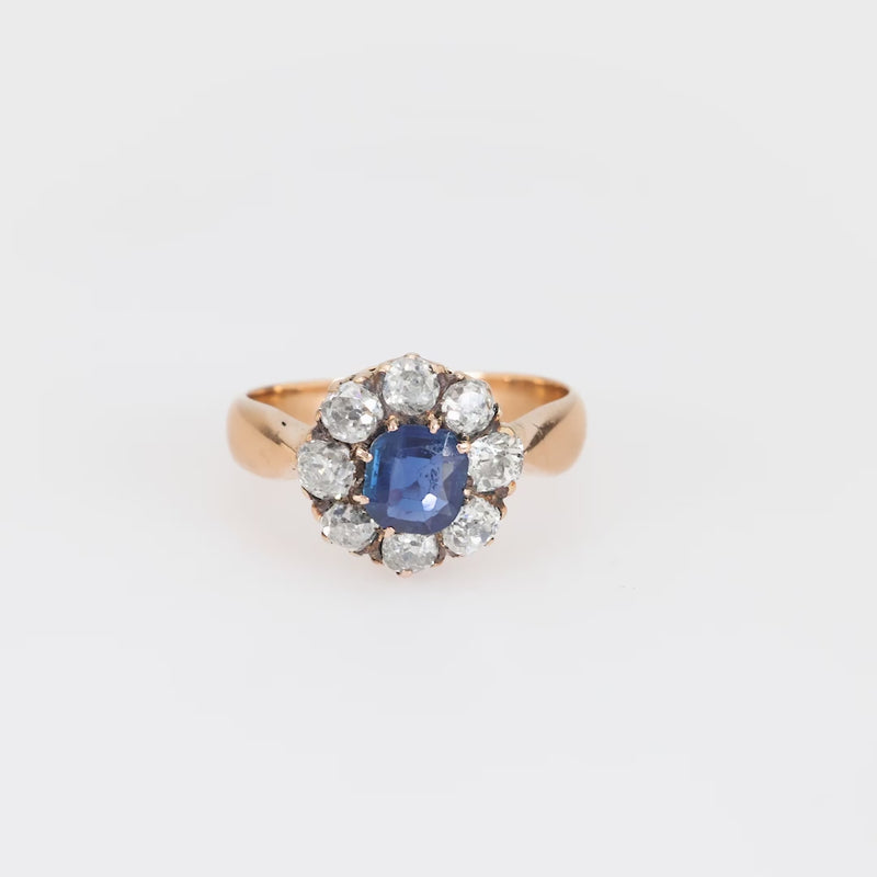 Antique sapphire diamond 18k rose gold cluster ring