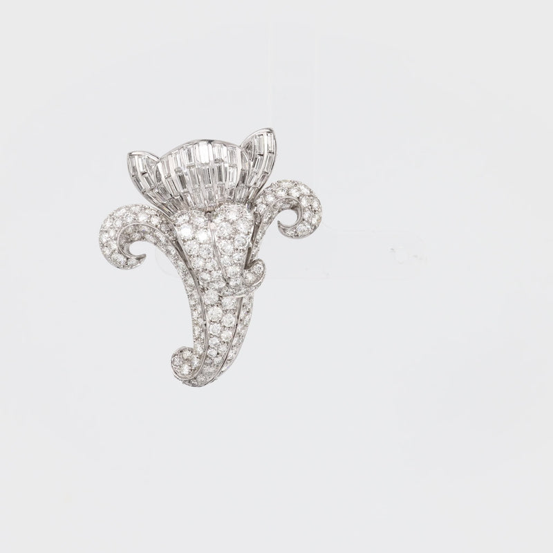 Mid Century Diamond Platinum Brooch