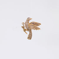 Antique Rose Cut Diamond Ruby 18K Yellow Gold Dove Brooch