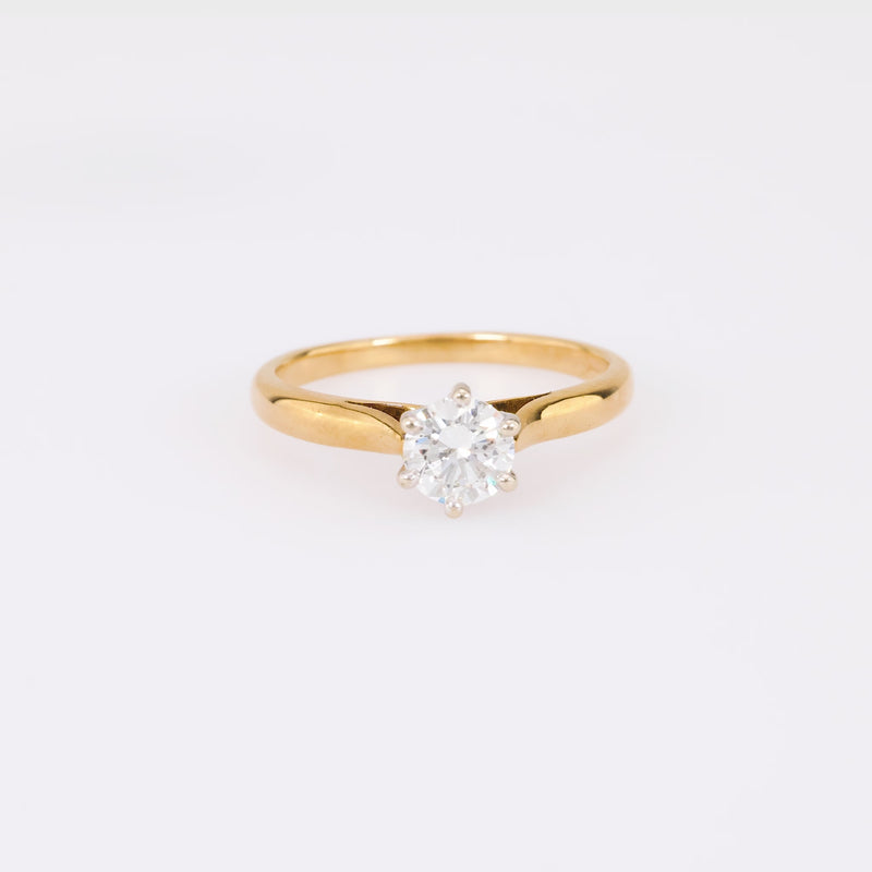 Vintage French Diamond 18K Yellow Gold Solitaire Engagement Ring