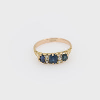 Victorian sapphire 18k yellow gold 3 stone ring