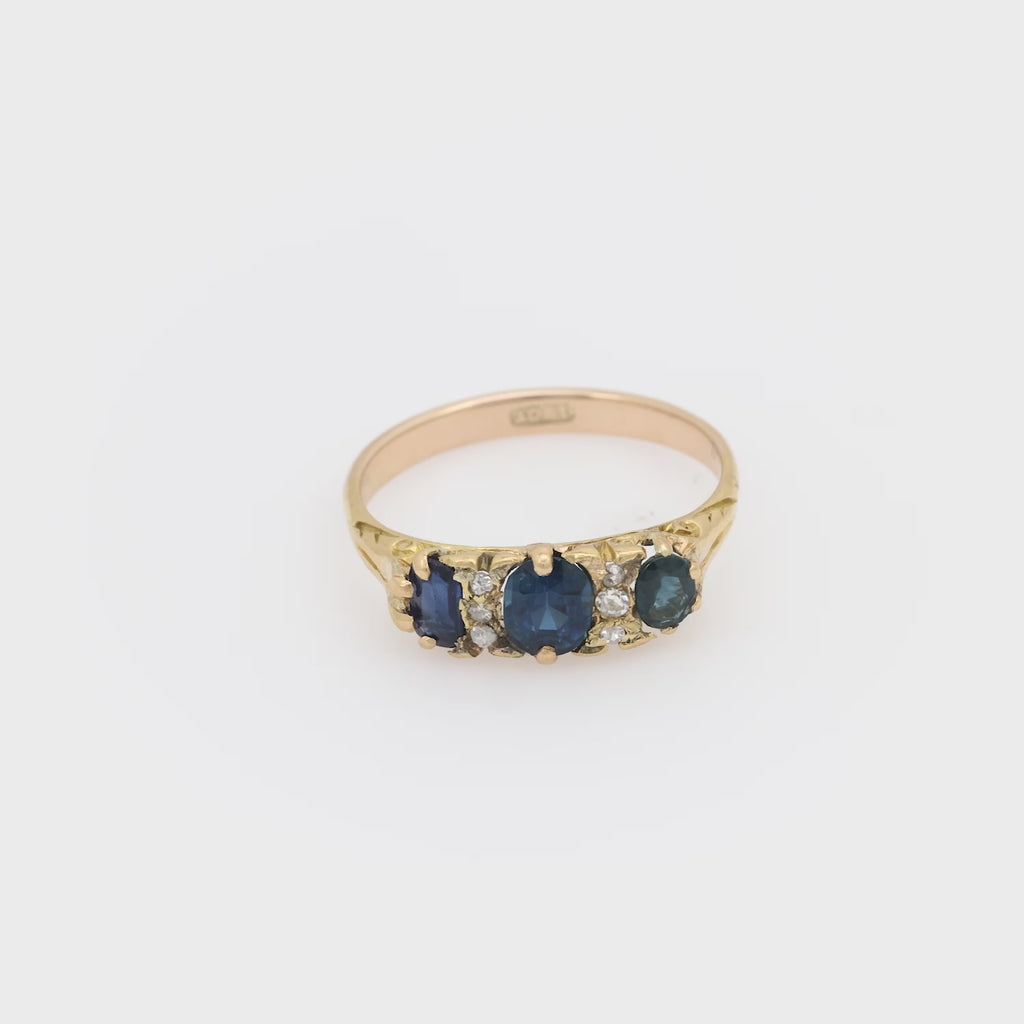 Victorian sapphire 18k yellow gold 3 stone ring