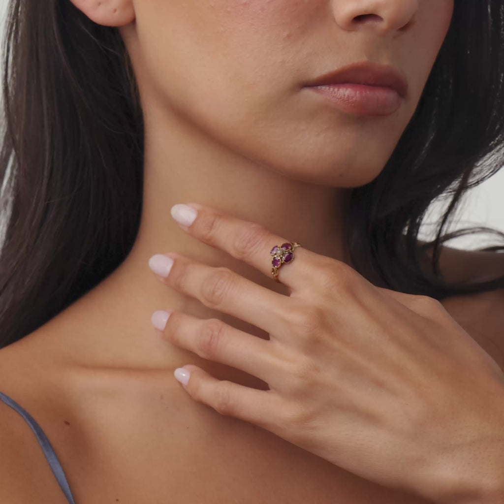Victorian pearl amethyst 14k yellow gold ring