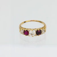 Edwardian diamond ruby 18k yellow gold 5 stone ring