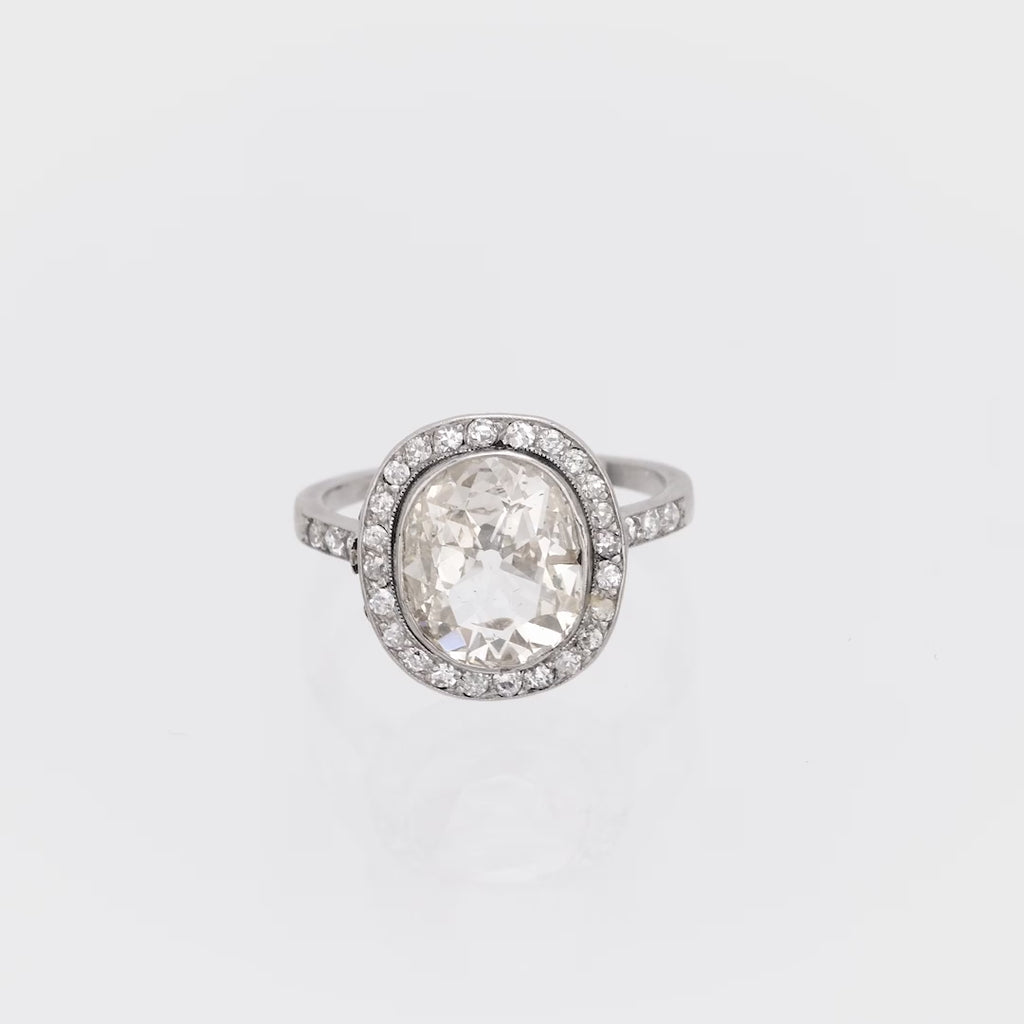 French Belle Epoque 2.50 carat old mine cut diamond platinum engagement ring