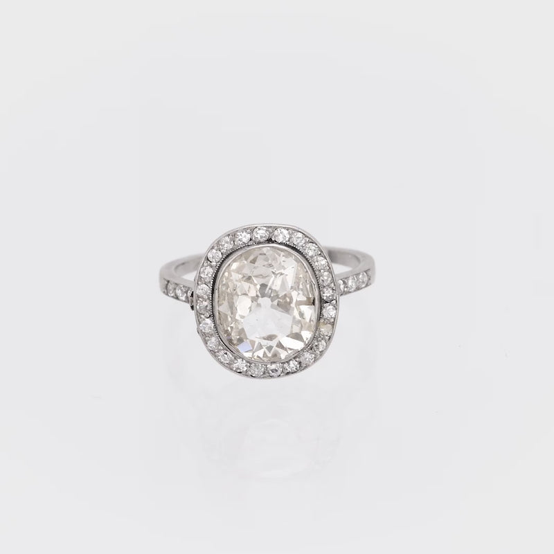 French Belle Epoque 2.50 carat old mine cut diamond platinum engagement ring