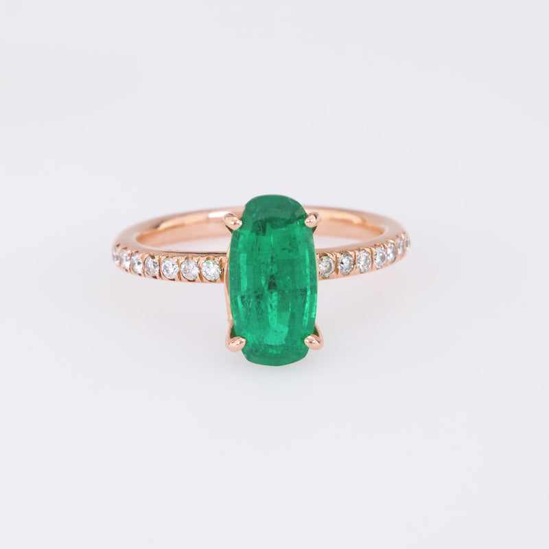 Vintage 1.71 Carat Oval Cut Emerald Diamond 14K Rose Gold Engagement Ring