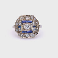 Art Deco Diamond Sapphire White Gold Ring