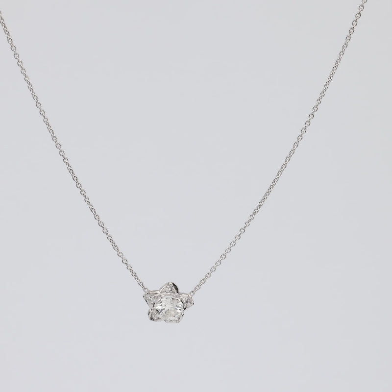 Antique Style .65 Carat Diamond Platinum Flower Necklace