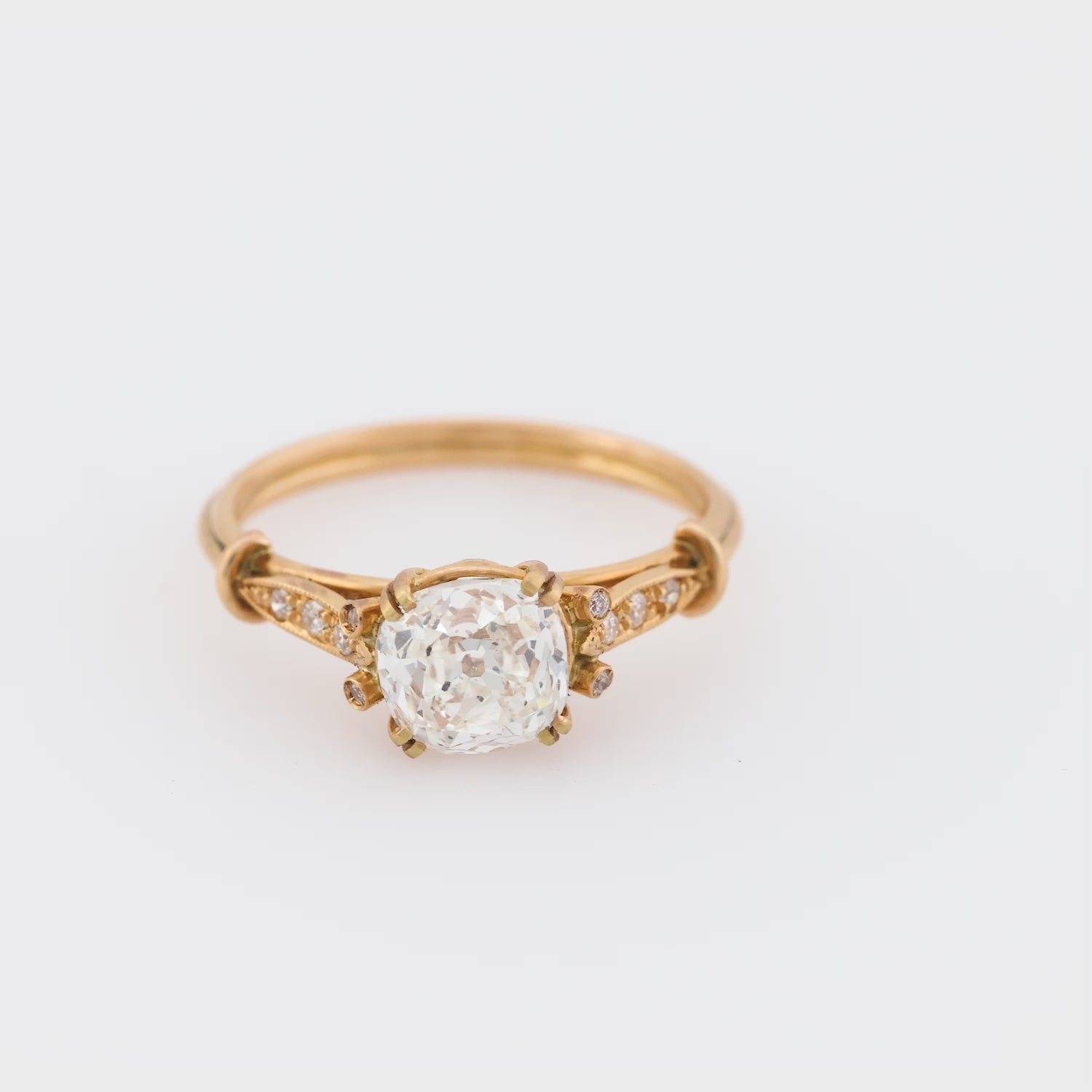 Modern GIA 1.51 carat old mine cut diamond 18k yellow gold engagement ring
