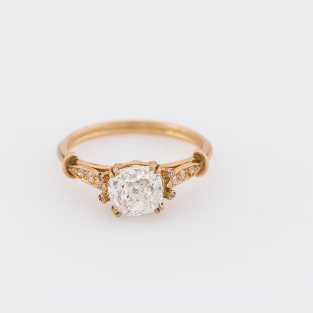 Modern GIA 1.51 carat old mine cut diamond 18k yellow gold engagement ring