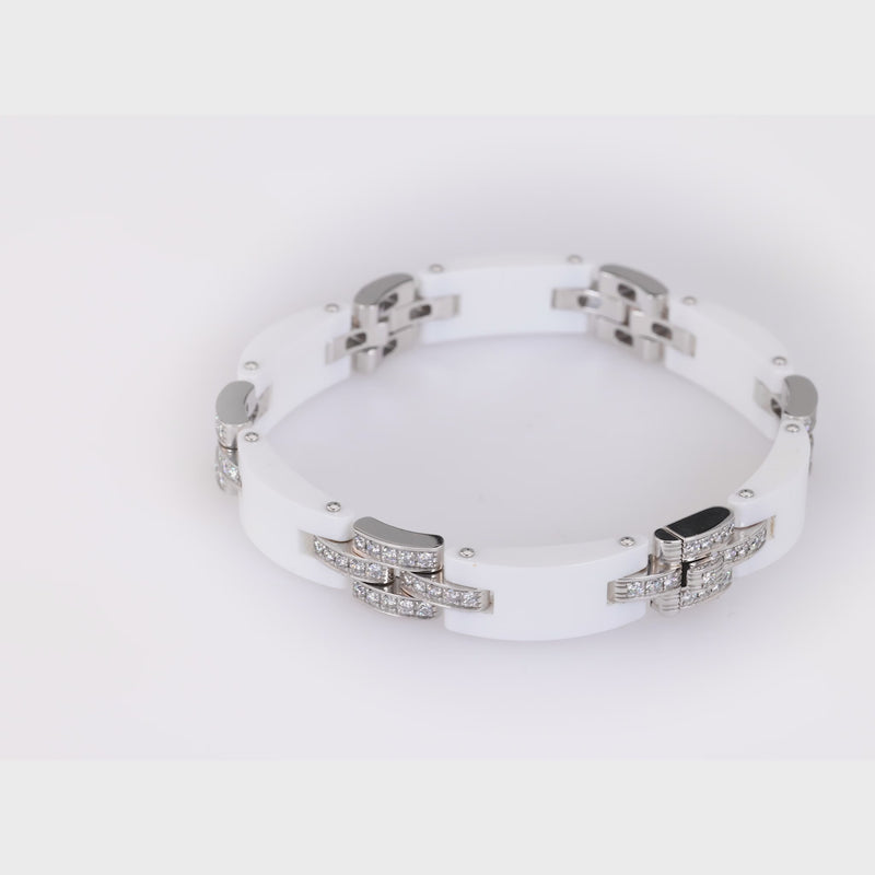 Cartier Maillon Panthere White Ceramic Diamond White Gold Bracelet