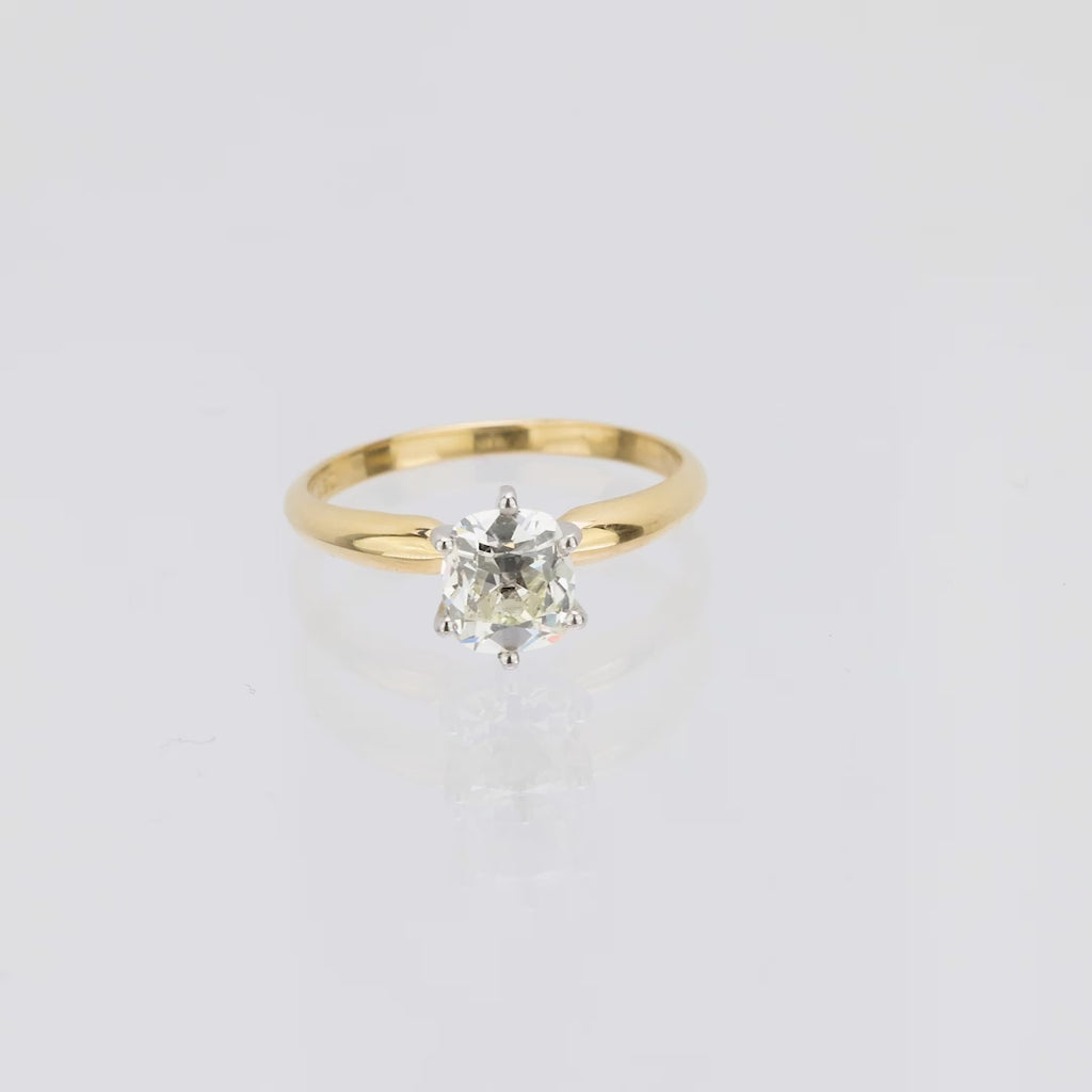 Vintage GIA 1.26 carat old mine cut diamond 18k yellow gold engagement ring