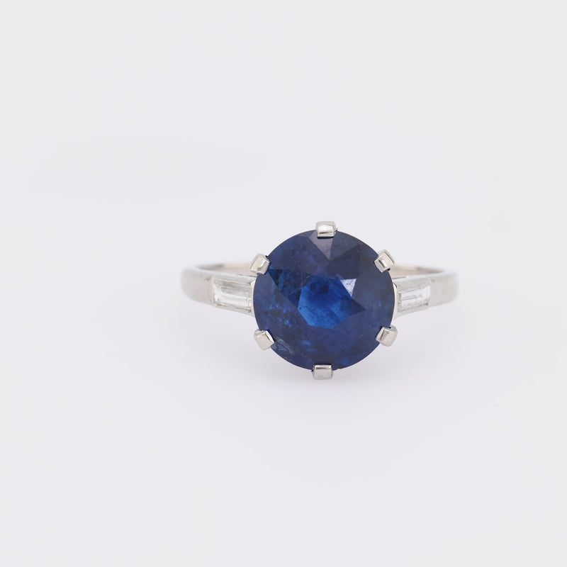 French GIA 3.77 carat blue sapphire diamond platinum ring