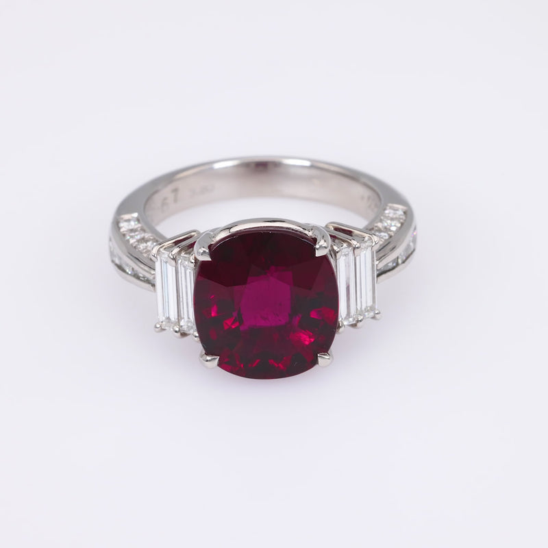 Modern 3.8 Carat Cushion Cut Rubellite Diamond Platinum Ring