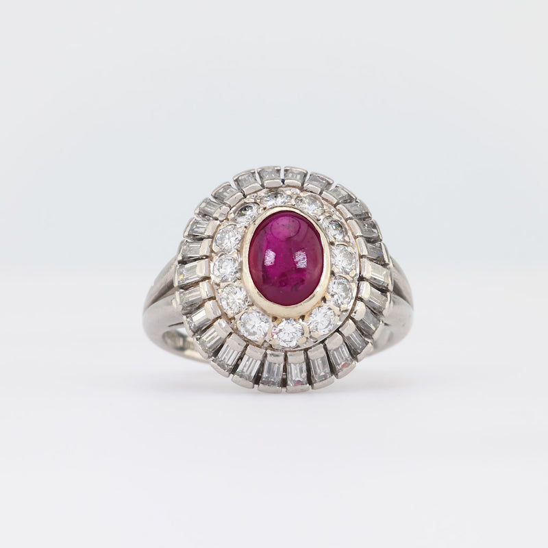 Retro Ruby Diamond Platinum Halo Ring