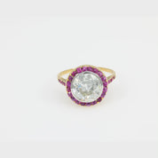 Belle Époque French GIA 2.92 carat diamond ruby 18k yellow gold ring