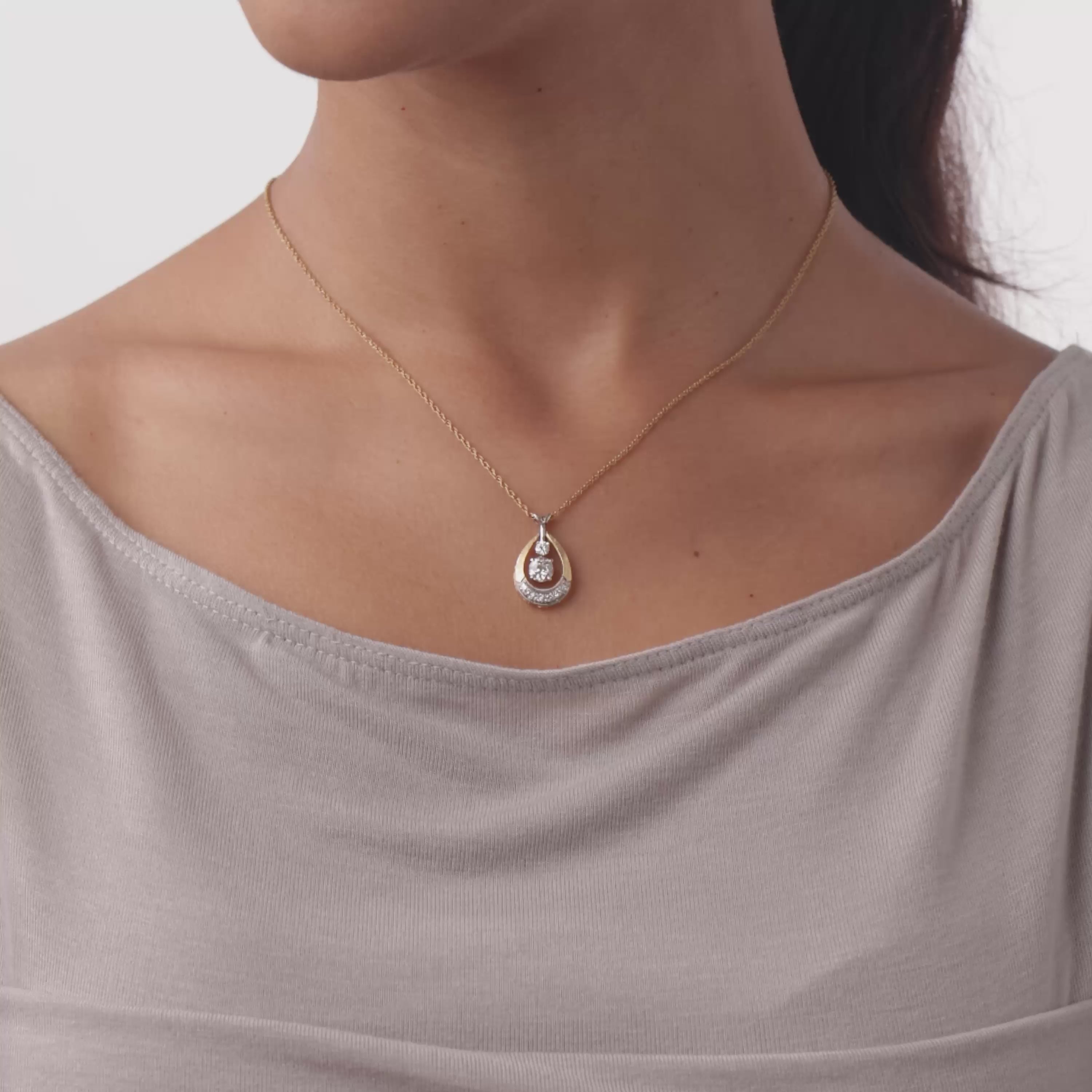 Retro diamond 14k two tone gold necklace