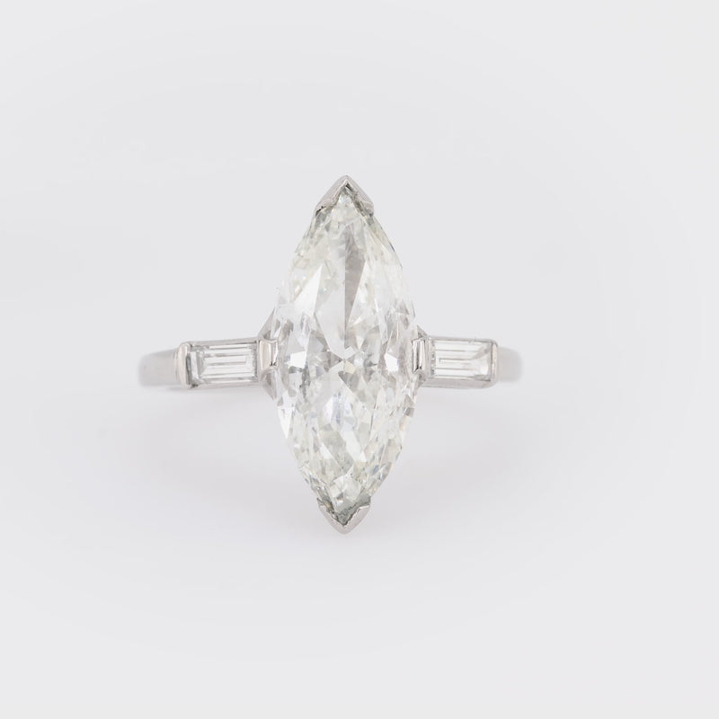 Art Deco GIA 3.01 carat marquise cut diamond platinum engagement ring