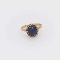 Victorian GIA 4.10 carat cabochon cut no heat sapphire 14k yellow gold ring