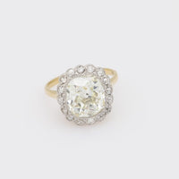 Edwardian GIA 5.04 carat old mine cut diamond 18k yellow gold engagement ring