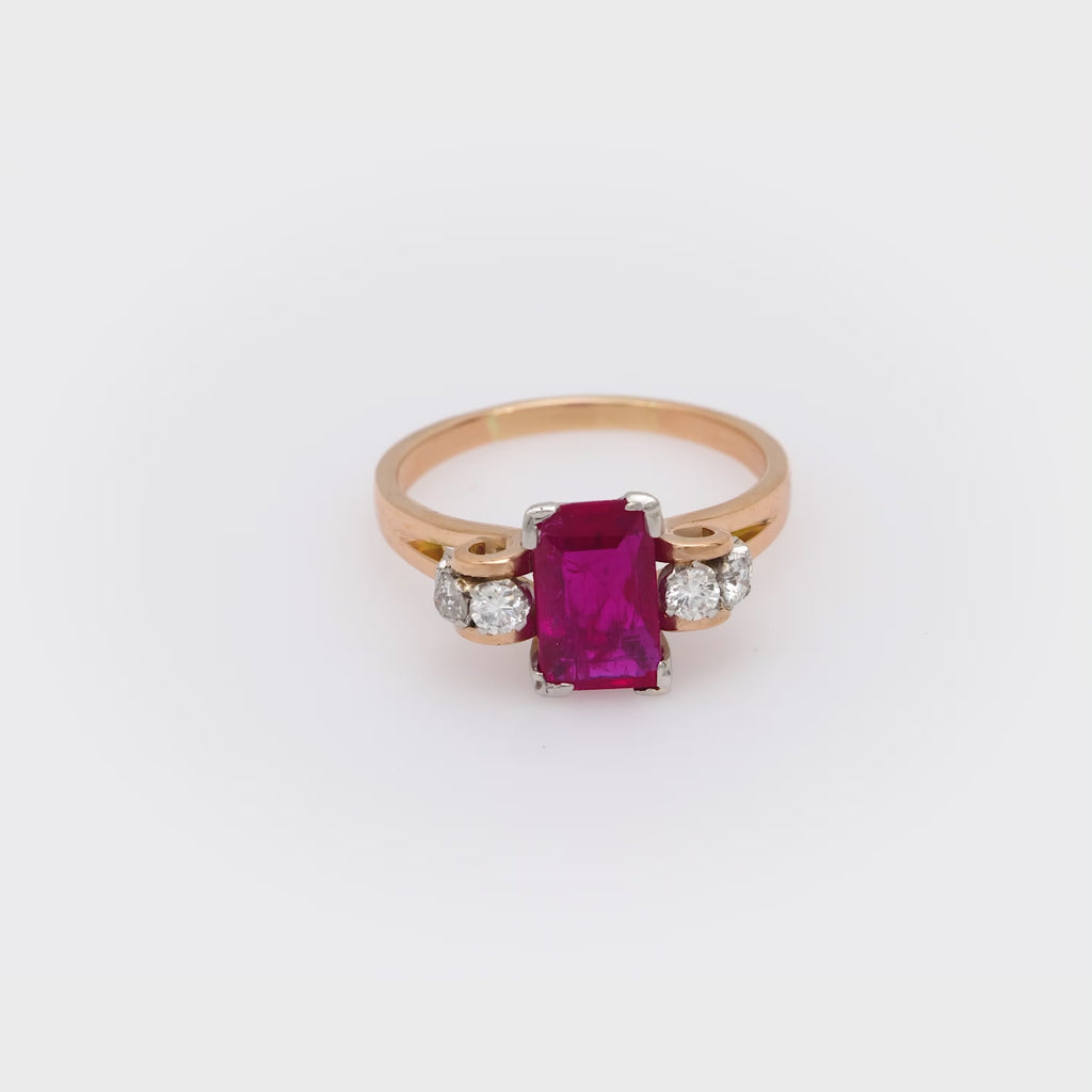 Retro GIA 2.22 carat no heat ruby diamond 18k ring