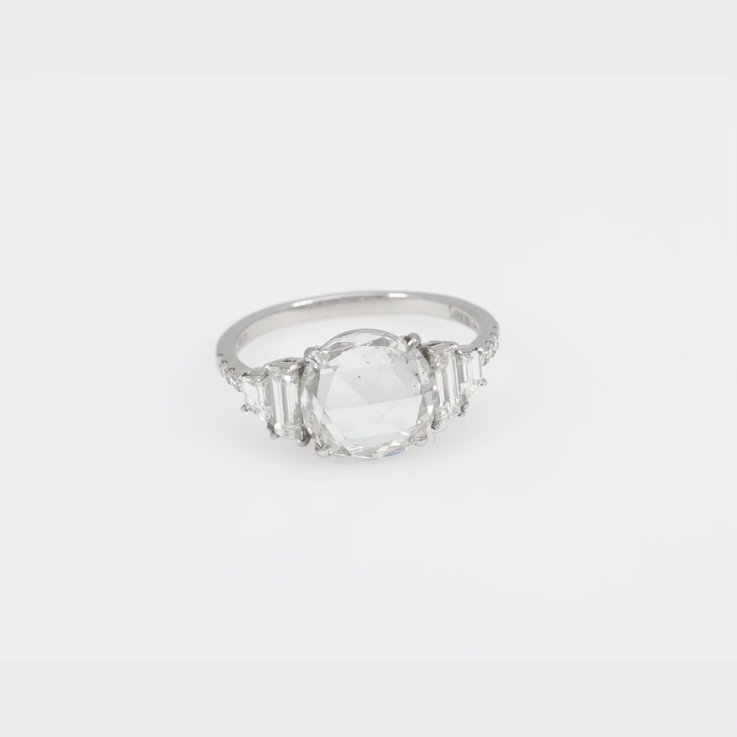 GIA 2.45 carat rose cut diamond platinum engagement ring