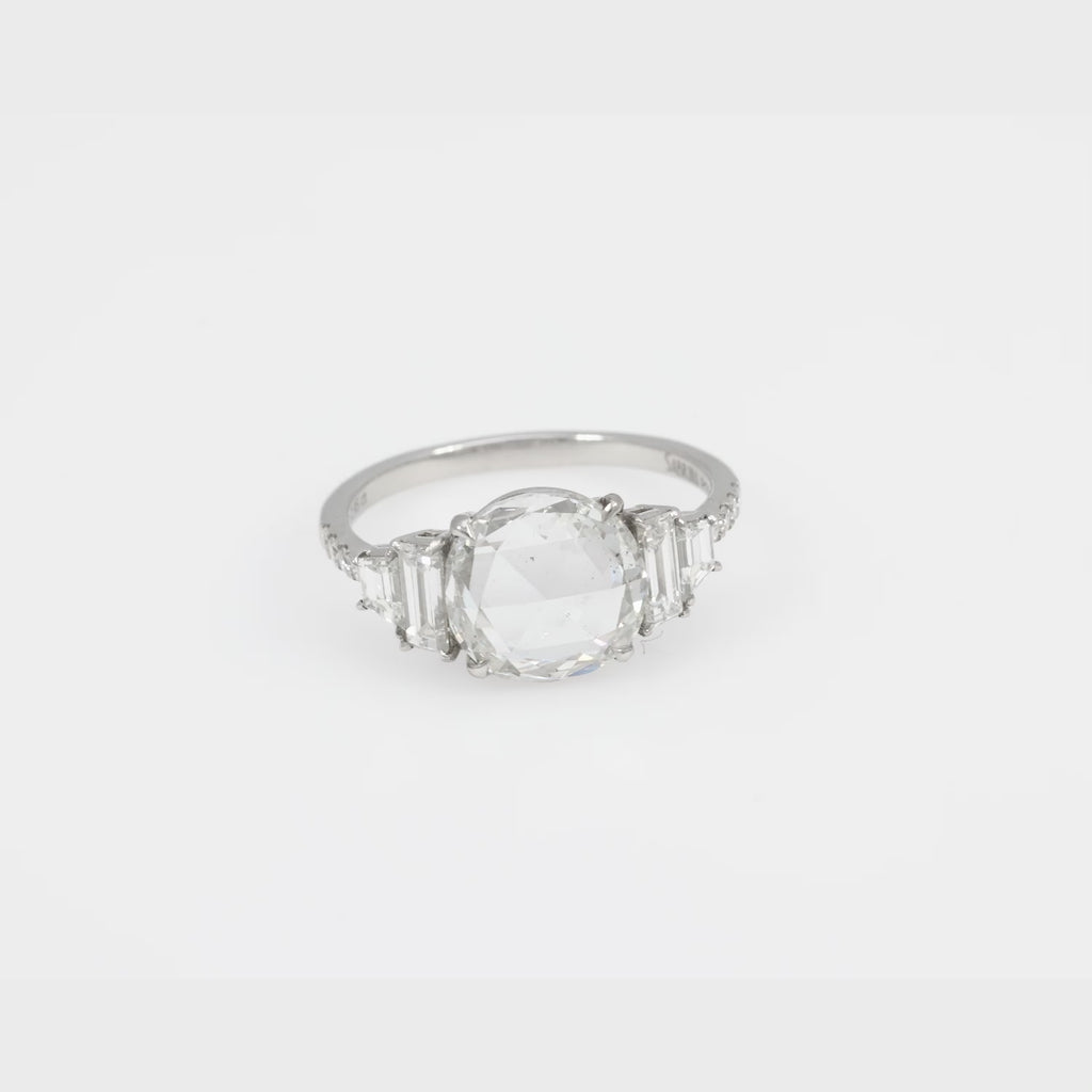 GIA 2.45 carat rose cut diamond platinum engagement ring