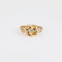 Victorian old mine cut 18k yellow gold three head snake ring