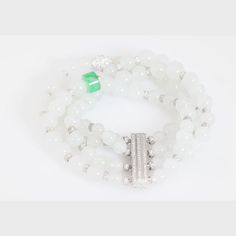 Modern diamond jade 18k white gold bracelet