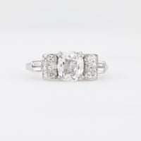 Art Deco GIA 1.54 Carat Cushion Cut Diamond Platinum Engagement Ring