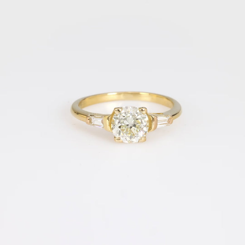 French GIA 1.01 round brilliant cut diamond 18k yellow gold engagement ring