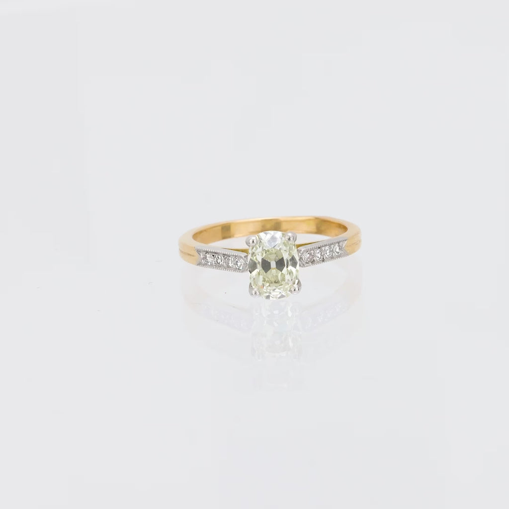French GIA 1.18 carats old mine cut diamond 18k yellow gold engagement ring