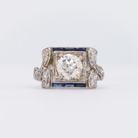 Art Deco Diamond Sapphire Platinum Cocktail Ring