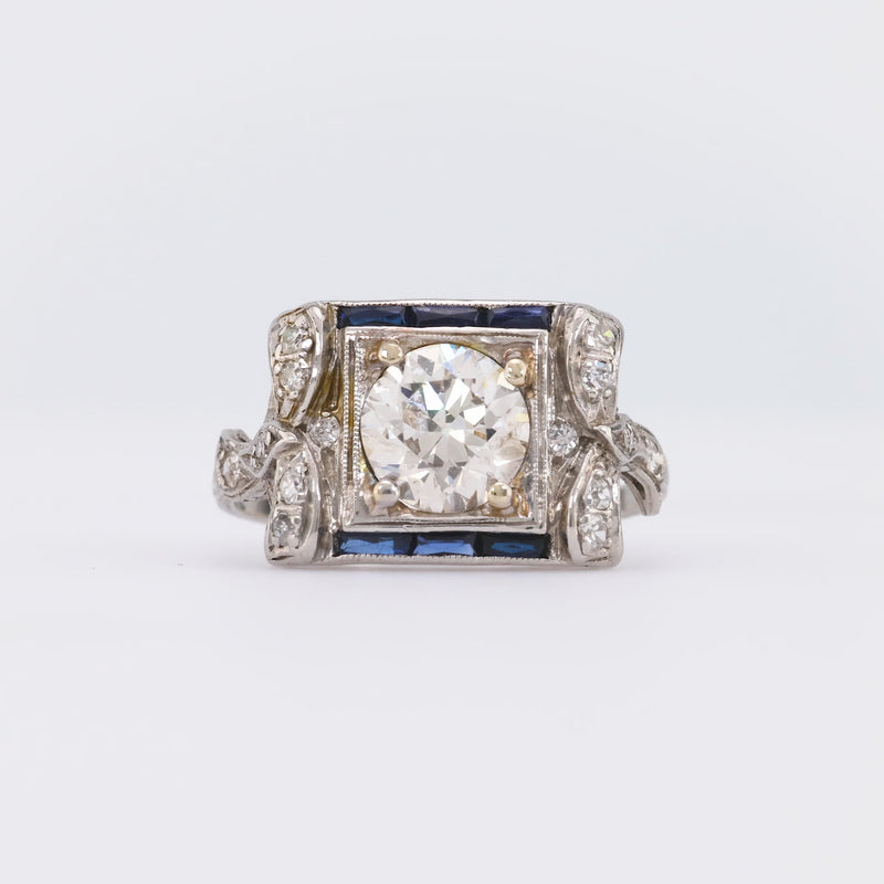 Art Deco Diamond Sapphire Platinum Cocktail Ring