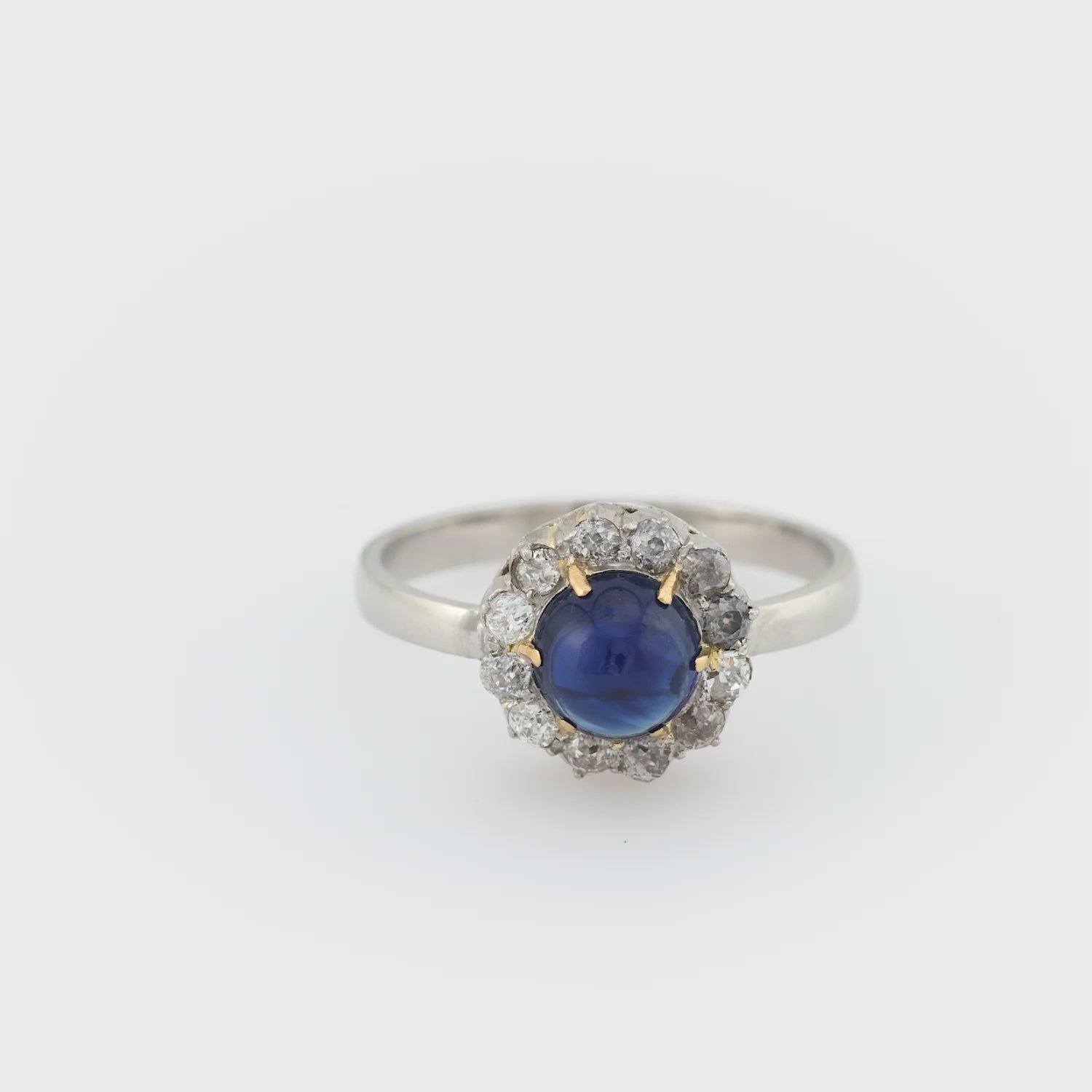 Edwardian 1.30 carat sapphire diamond platinum cluster ring