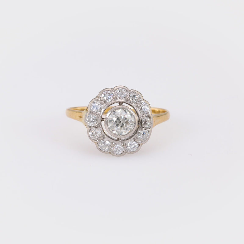 Edwardian Diamond 18K Yellow White Gold Target Ring