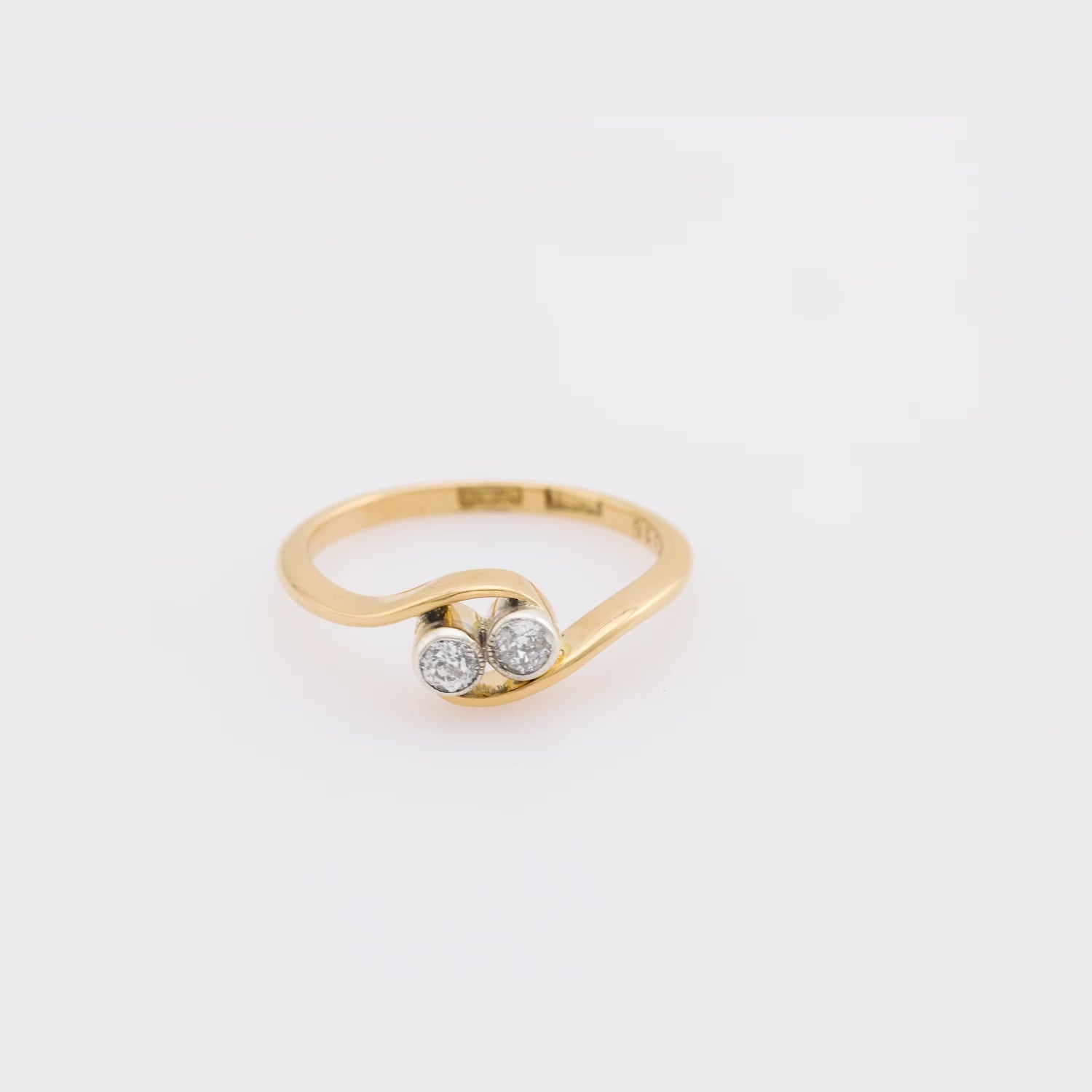 Victorian .20 carat old European cut diamond 18k yellow gold two stone ring