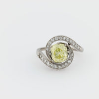 Retro GIA 2.08 carat fancy yellow diamond 14k white gold swirl ring