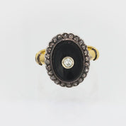 Vintage diamond onyx 18k yellow gold and silver ring