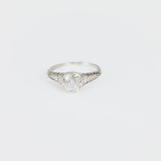Art Deco GIA .91 carat cushion cut diamond platinum engagement filigree ring
