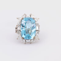 Mid Century 6 Carat Aquamarine Diamond 18K White Gold Cocktail Ring