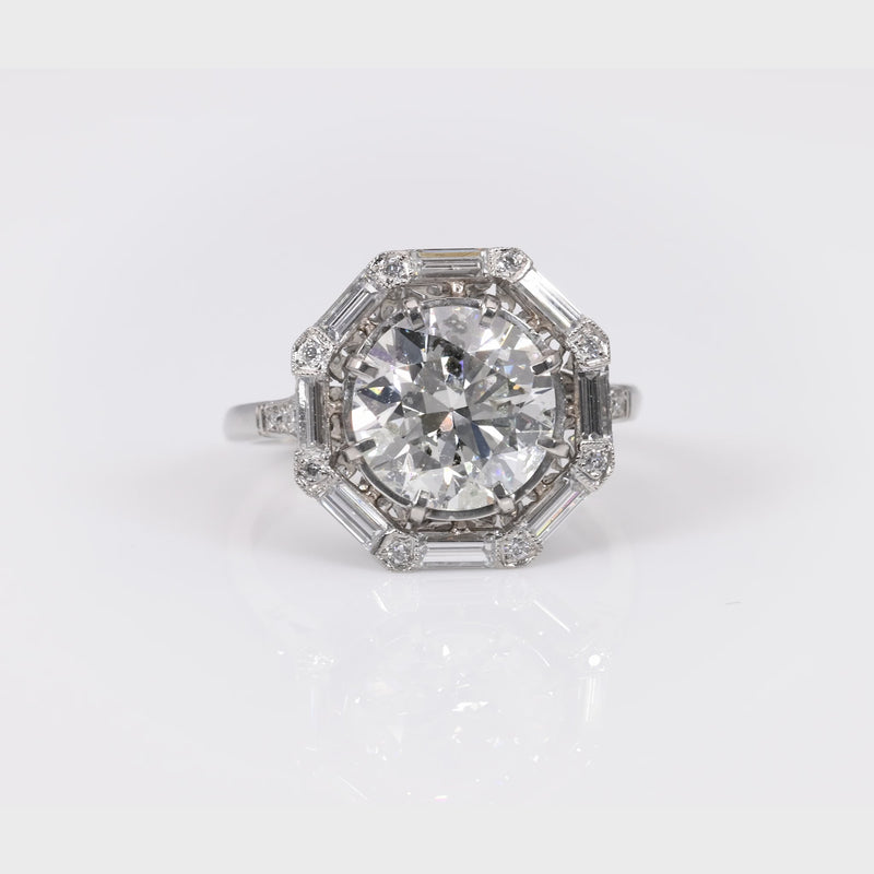 Vintage GIA 2.54 Carat Round Diamond Platinum Engagement Ring