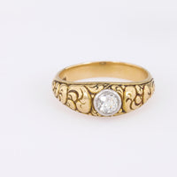 Antique Old European Cut Diamond 14K Yellow Gold Solitaire Ring