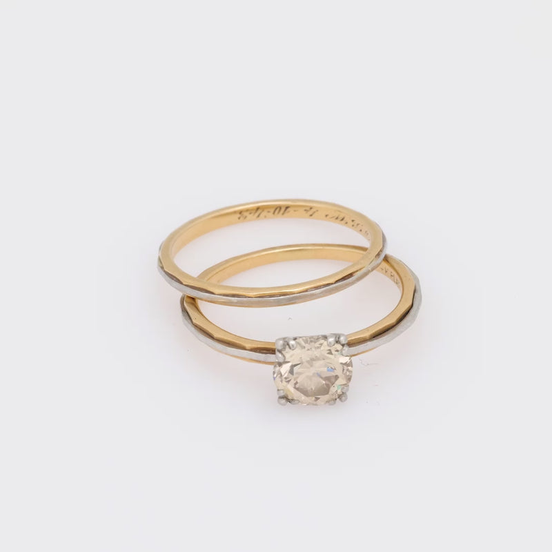 Vintage 1.15 carat diamond 14k yellow gold and platinum engagement ring set