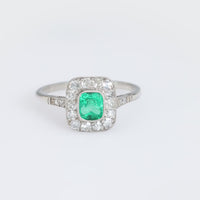 Art Deco style .54 carat emerald diamond platinum ring