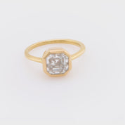 GIA 2.03 carat square emerald cut diamond 18k yellow gold bezel engagement ring