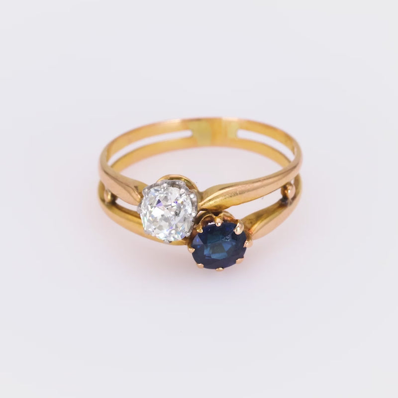 Edwardian Toe Et Moi Diamond Sapphire Yellow Gold Ring